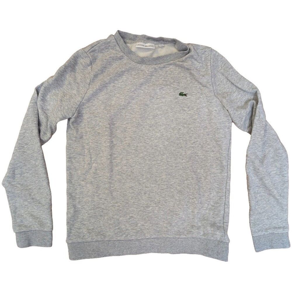 Lacoste Sport Mens Small Gray Crewneck Sweatshirt Cotton Fleece Classic Fit